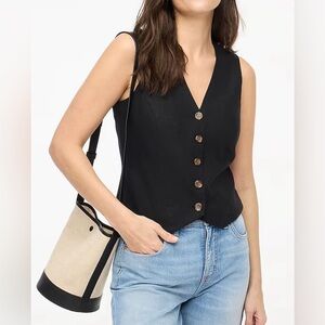 J Crew Fac NWT Button Front Linen Blend Vest Size 0 for Women in Black New